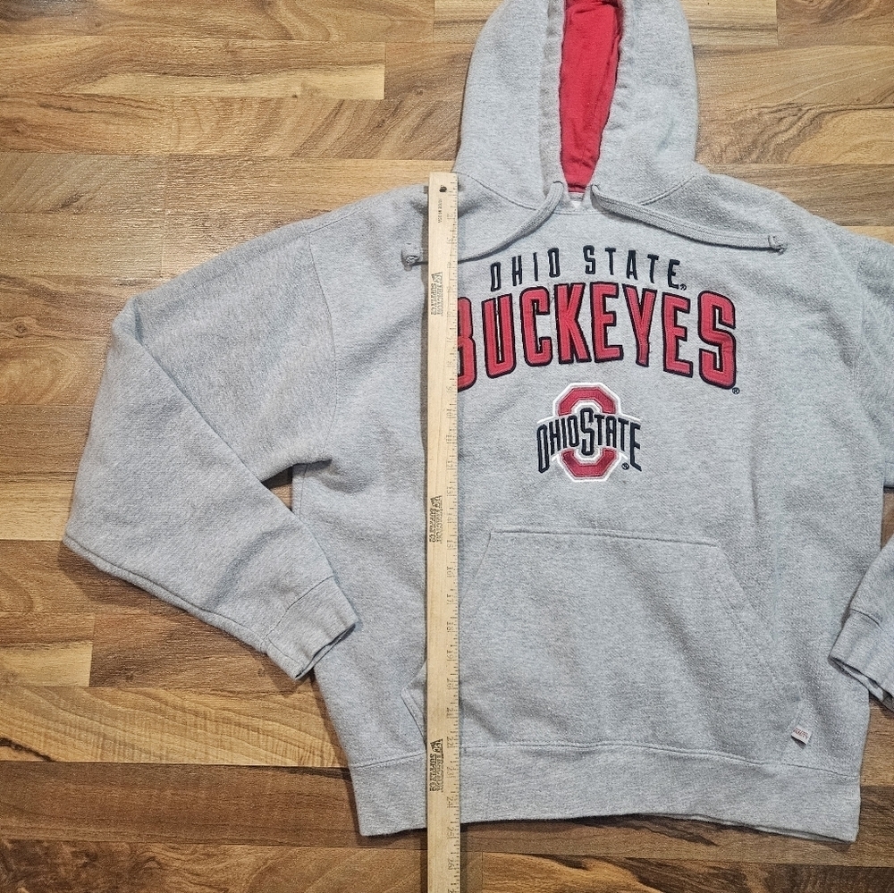 Ohio State Buckeyes Hoodie XL Gray Embroidered Spellout Red Hood Lining - Picture 5 of 7